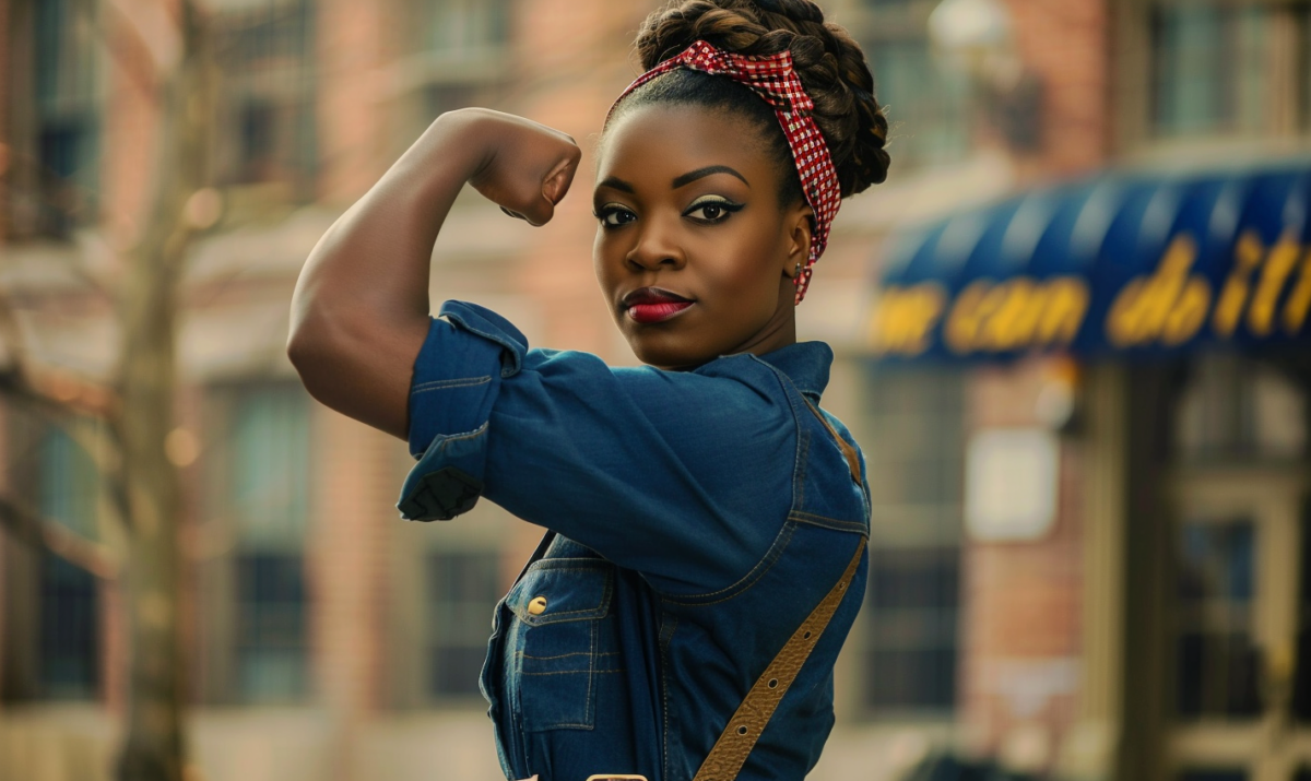 African American woman in homage to Rosie the Riveter - Black women in tech, Madison Ave Magazine