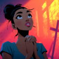 Mixed race girl praying while looking up to the sky while praying