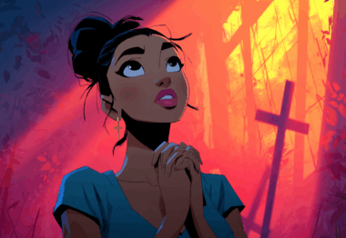 Mixed race girl praying while looking up to the sky while praying