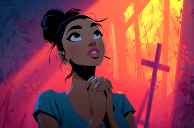 Mixed race girl praying while looking up to the sky while praying